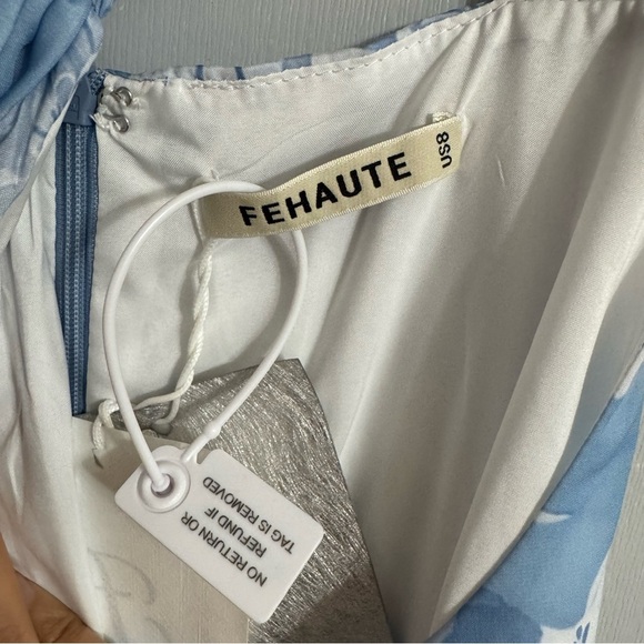 Fehaute Blue Floral Chiffon Halter Sleeveless Midi Dress Size 8 - Picture 3 of 12